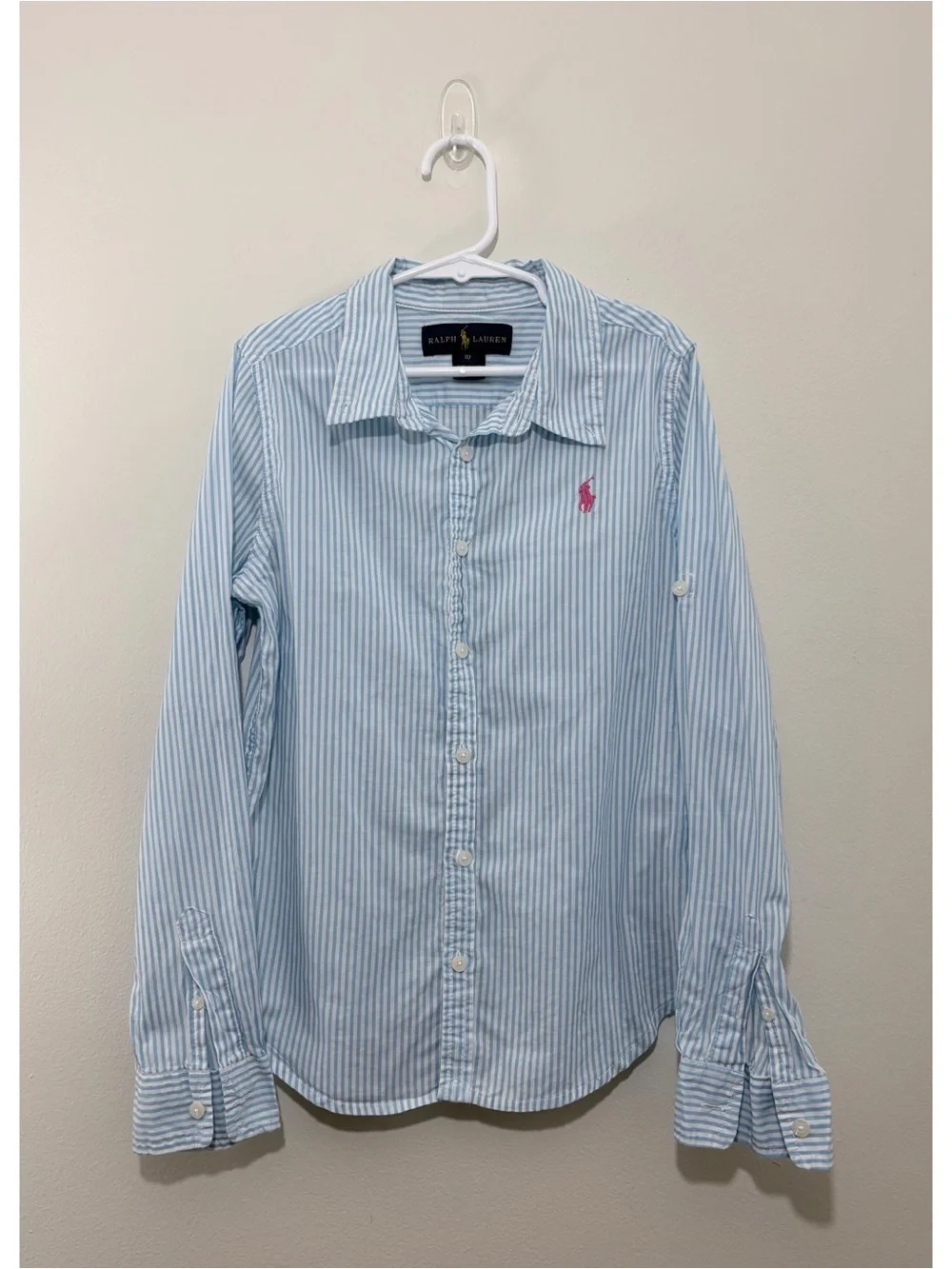 Ralph Lauren blue/white striped full button-up shirt (size 10 youth)